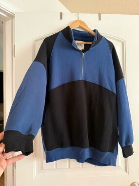 Urban Outfitters Men's? Blue and Black Quarter-Zip Pullover Sweater